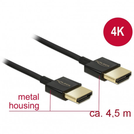 HDMI kaabel 4.5m, Active, 4K@60Hz, kullatud, kolmekordne varje, slim, must