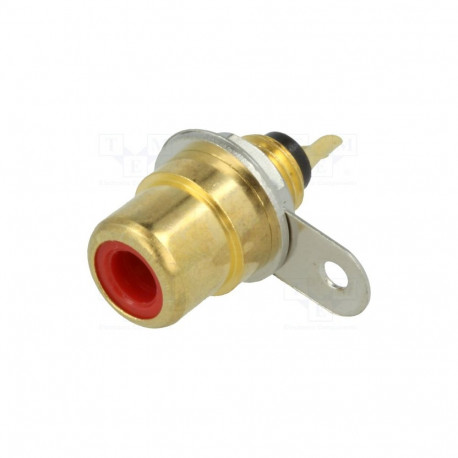 RCA socket, gold plated CuZn, panel mount, red, Lumberg