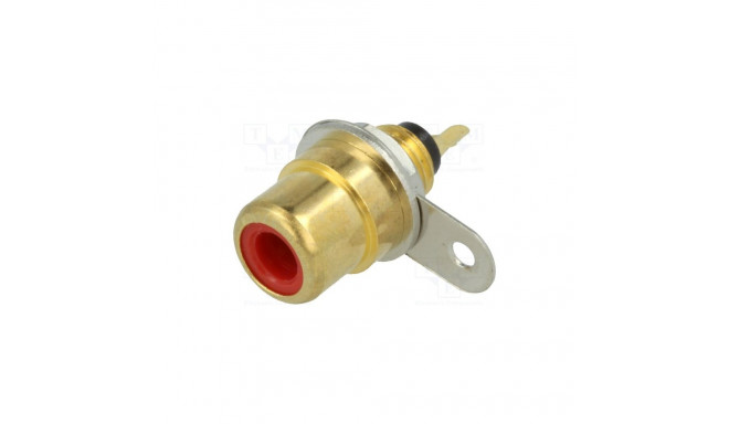 RCA socket, gold plated CuZn, panel mount, red, Lumberg