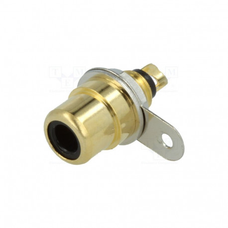 RCA socket, gold plated CuZn, panel mount, black, Lumberg