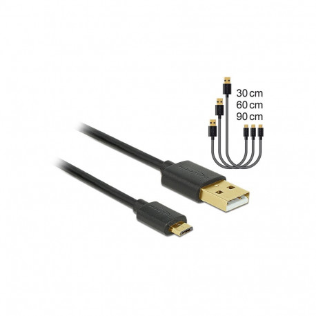 USB 2.0 kaabel A - Micro B 0.3m, 0.6m, 0.9m, kiirlaadija, must