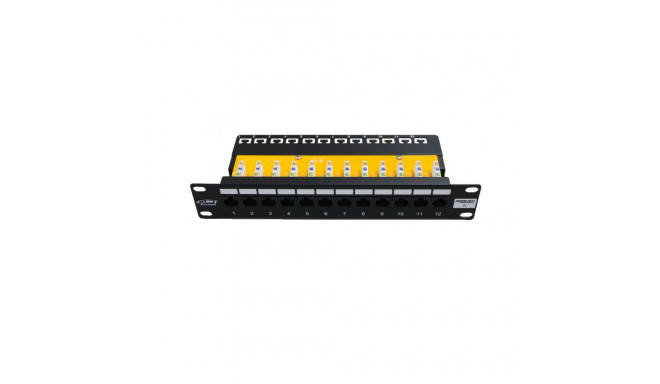 10´´ Patch Panel, 12xRJ45, unshielded, Cat6, 1U, black