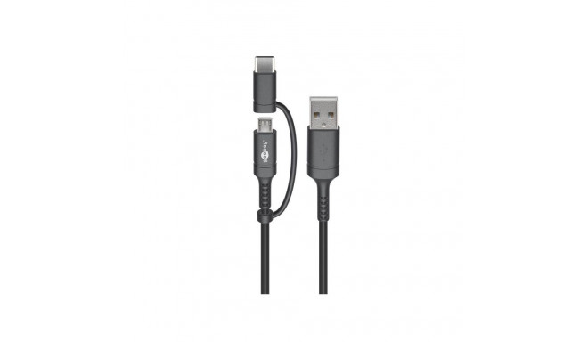 USB 2.0 kaabel A - USB-C + Micro-B 1.0m, must