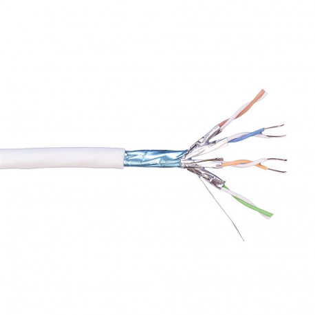Copper Cable, category 7, 4 pair simplex, F/FTP, LSZH, PiMF600, 23 AWG, 500m, white