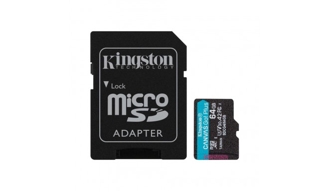Kingston 64GB microSDXC Canvas Go Plus Gen4 200MB/s A2 U3 V30 kaart + adapter