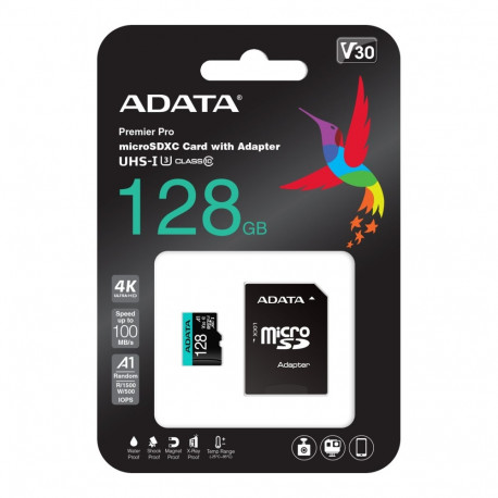 ADATA 128GB Micro SDXC UHS-I U3 V30S A2 + adapter