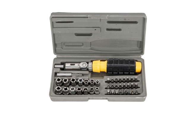 10013 Wkrętak z grzechotką i bitami zestaw 40 elementów, Mega