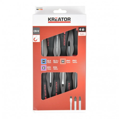 Kreator Screwdriver Set KRTH20001, 6 pcs, 100 mm, magnetic tip, soft handle