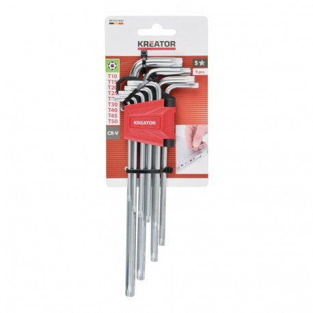 Kreator Hex Key Long KRTH21803, 9 pcs, Chrome Vanadium, Plastic Case
