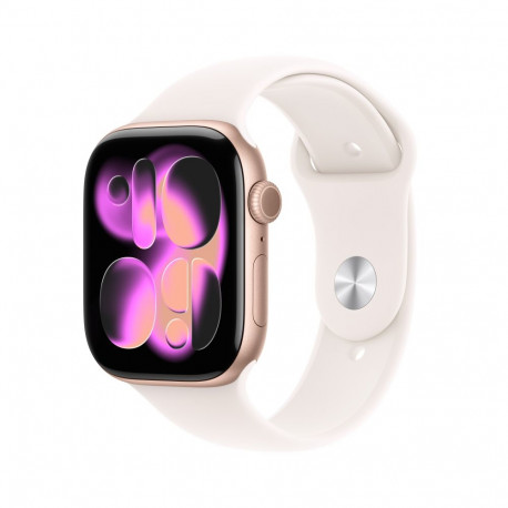 Apple Watch Series 11 GPS + Cellular 46mm Rose Gold Aluminium Case with Light Blush Sport Band - S/M