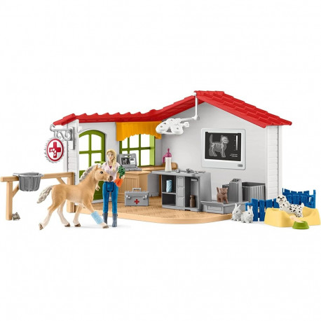 Schleich Farm World veterinary practice with pets, toy figure