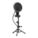 LORGAR Voicer 721, Gaming Microphone, Black, USB condenser microphone with tripod stand, pop filter,