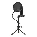 LORGAR Voicer 721, Gaming Microphone, Black, USB condenser microphone with tripod stand, pop filter,