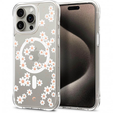 Kaitseümbris Cyrill Cecile Mag, Apple iPhone 15 Pro, läbipaistev valge lilleline, MagSafe, Spigen