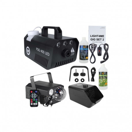 LIGHT4ME GIG Set 2 - set (smoke machine + 1 litre smoke fluid + battery-powered bubble machine + 1 l
