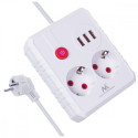 Power strip, MCE388 W, 2 sockets 3xUSB, 110-240V AC 50/60Hz, 2.1A max 2500W, 3m white