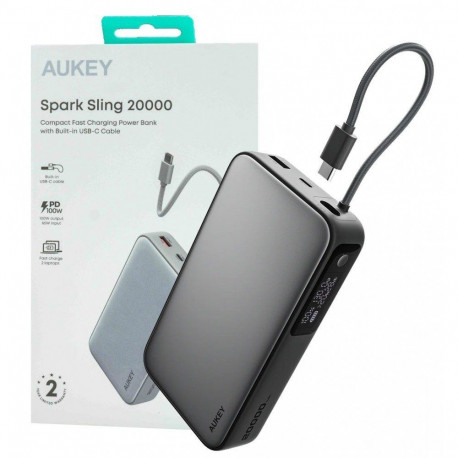 AUKEY PB-Y48 Spark Sling 20000 Compact Fast Charging Power Bank with Built-in USB-C Cable