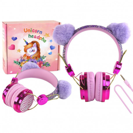 Słuchawki Przewodowe W Odcieniach Różu Uszka Regulacja Mikrofon