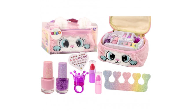 plusšist kosmeetikakott kass küünelakid huulepulgad