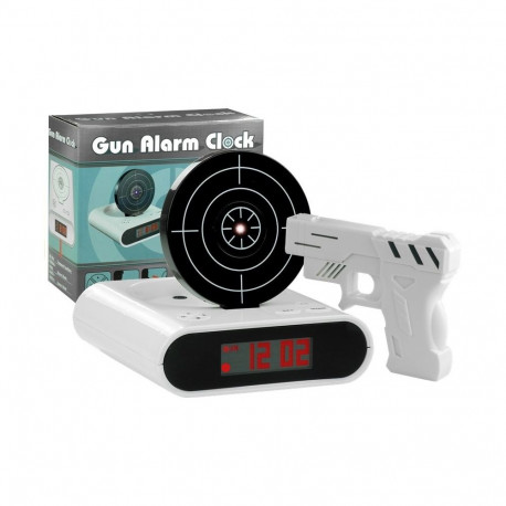 Pistolet Laserowy z Tarczą Budzik Zegarek Biały