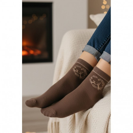 SOKISAHTEL LIISY pruunid puuvillased põdraga jõulusokid 444