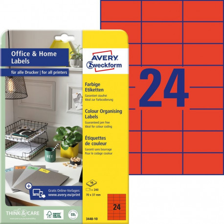 Sticker label AVERY Zweckform 70x37mm 10 sheets red (3448-10)