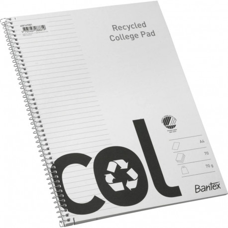 Folder in spiral binding A4+ lined BANTEX College Recycled cardboard covers 70 pages
