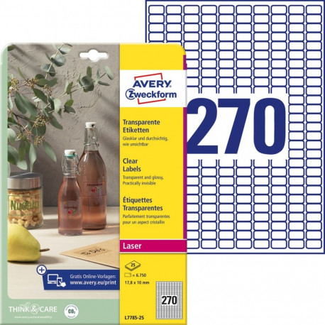 Sticker label made of transparent polyester film AVERY Zweckform 17.8x10mm 25 sheets (L7785-25)