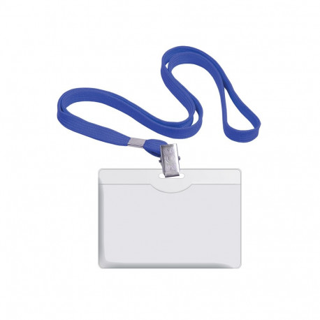 Name tag holder 58x90mm FOROFIS horizontal with lanyard blue