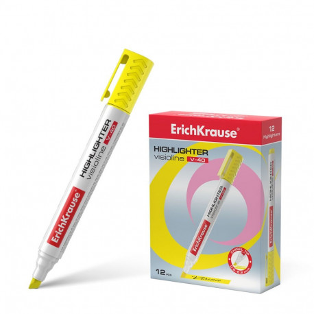 Highlighter  ErichKrause® Visioline V-40, color: yellow (box 12 pcs.)