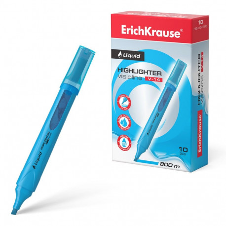 Highlighter ErichKrause® Liquid Visioline V-14 Neon, ink color: blue (box 10 pcs.)