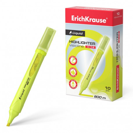 Highlighter ErichKrause® Liquid Visioline V-14 Neon, ink color: yellow (box 10 pcs.)