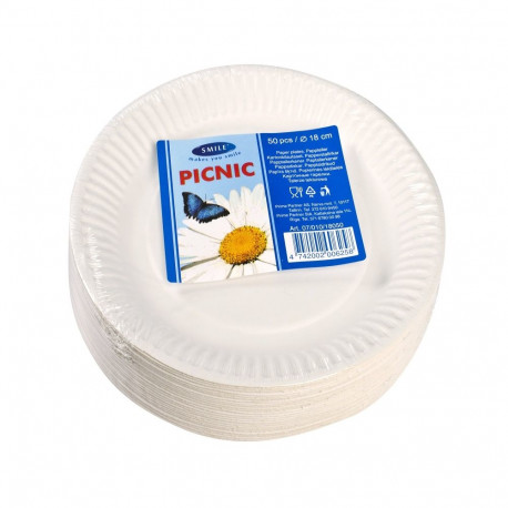 Papptaldrik SMILE 18cm valge 50tk