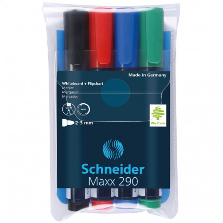 Whiteboard and flipchart marker set, 1-3 mm, bullet tip, SCHNEIDER "Maxx 290", 4 different