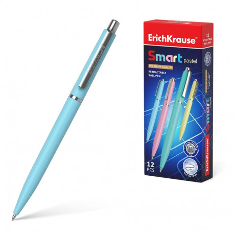 Retractable ballpoint pen ErichKrause® Smart Pastel, ink color: blue (box 12 pcs.)