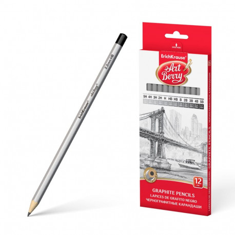Graphite hexagonal pencil ArtBerry® 5H, 4H, 3H, 2H, H, HB, HB, B, 2B, 3B, 4B, 5B (in box 12 pcs.)