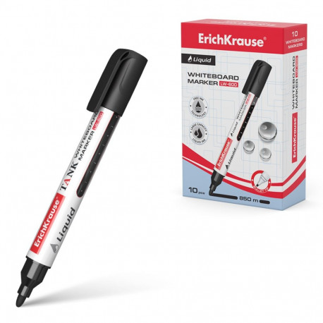 White board marker with liquid ink ErichKrause® Liquid LW-600, color: black (box 10 pcs.)