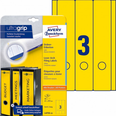 Suede label for register AVERY-Zweckform 61x297mm yellow 20 pcs