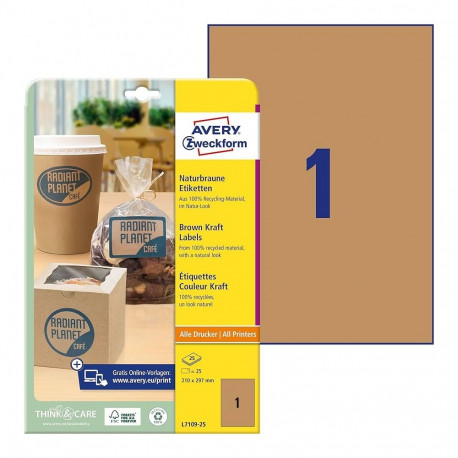 Sticker label ecological AVERY Zweckform 210x297mm 25 sheets brown (L7109-25)