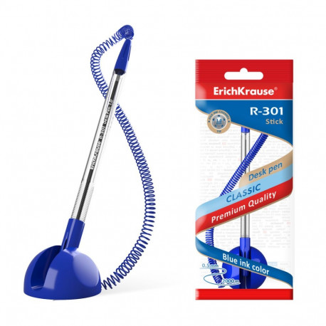 Ballpoint pen ErichKrause® R-301 Desk Pen 1.0,  ink color: blue (polybag 1 pc.)