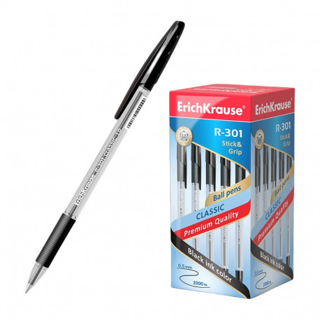 Ballpoint pen ErichKrause® R-301 Classic Stick&Grip 1.0, ink color: black (box 50 pcs.)