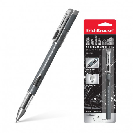 Gel ink pen ErichKrause® MEGAPOLIS Gel, ink color: black (blister 1 pc.)