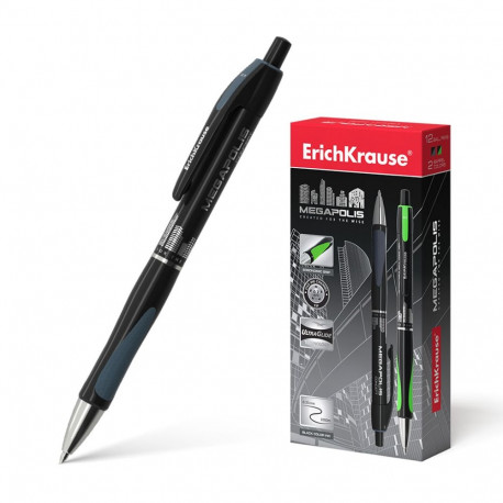 Retractable ballpoint pen ErichKrause® MEGAPOLIS Concept, ink color: black (box 12 pcs.)