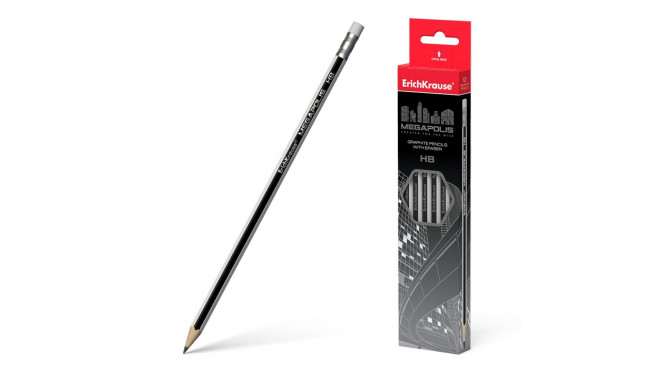 Graphite hexagonal pencil with an eraser ErichKrause® MEGAPOLIS HB (in box 12 pcs.)