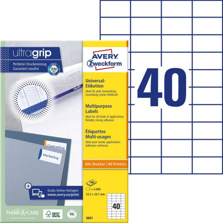 Sticker label AVERY Zweckform 52.5x29.7mm 100 sheets (3651)