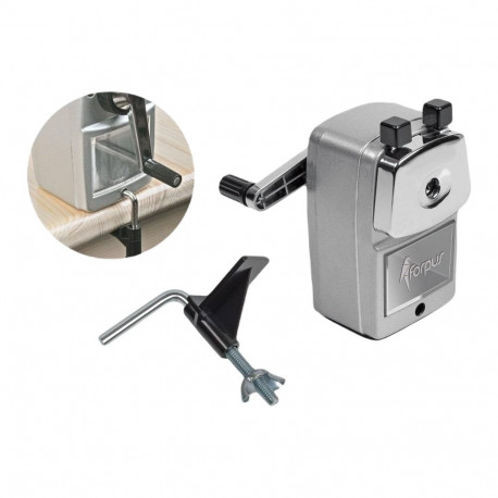 FORPUS fixed to the desk with a pencil sharpener screw