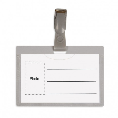 Name tag holder with plastic clip 54x90mm horizontal + clip gray