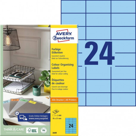 Sticker label AVERY Zweckform 70x37mm 100 sheets blue (3449)