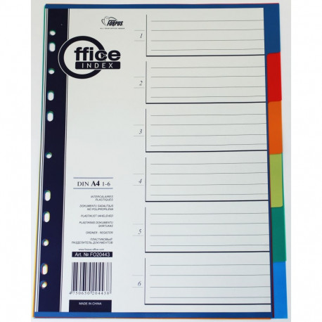 Registri vahelehed A4 1-6 värviline plastik