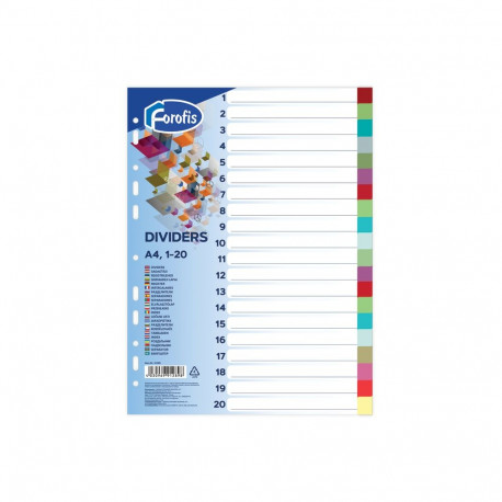 Registri vahelehed A4 1-20 värvilised plastist FOROFIS